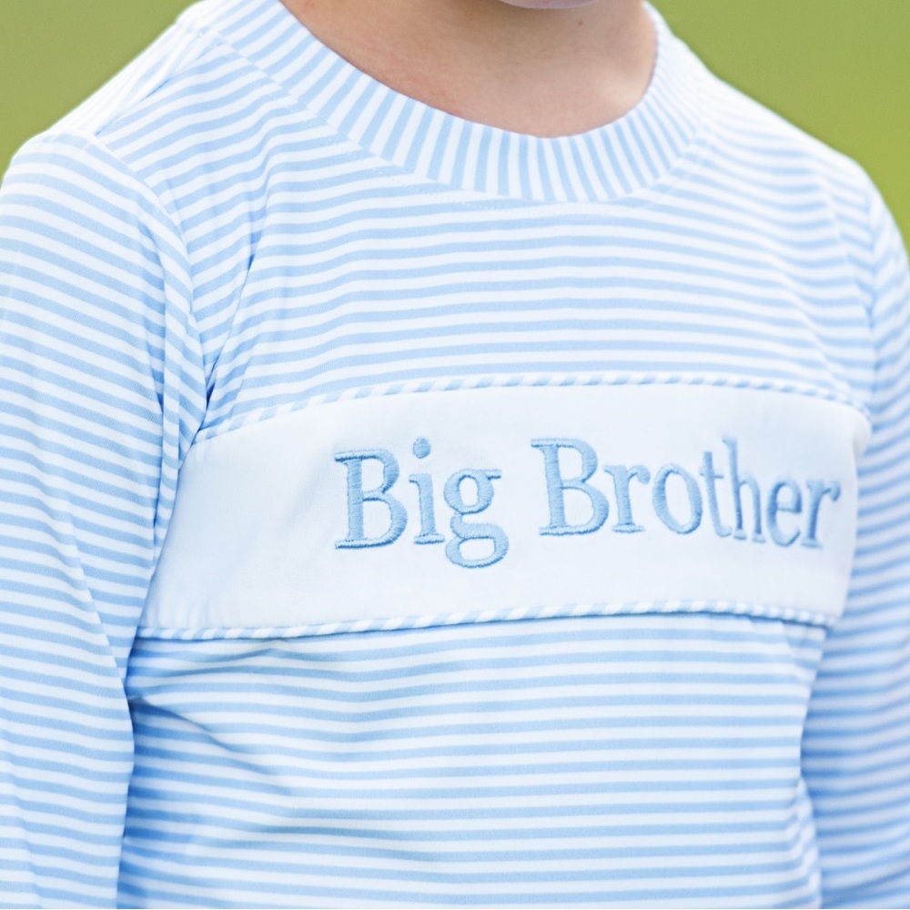 Cecil & Lou Blue Knit Stripe Embroidered Big Brother Shirt